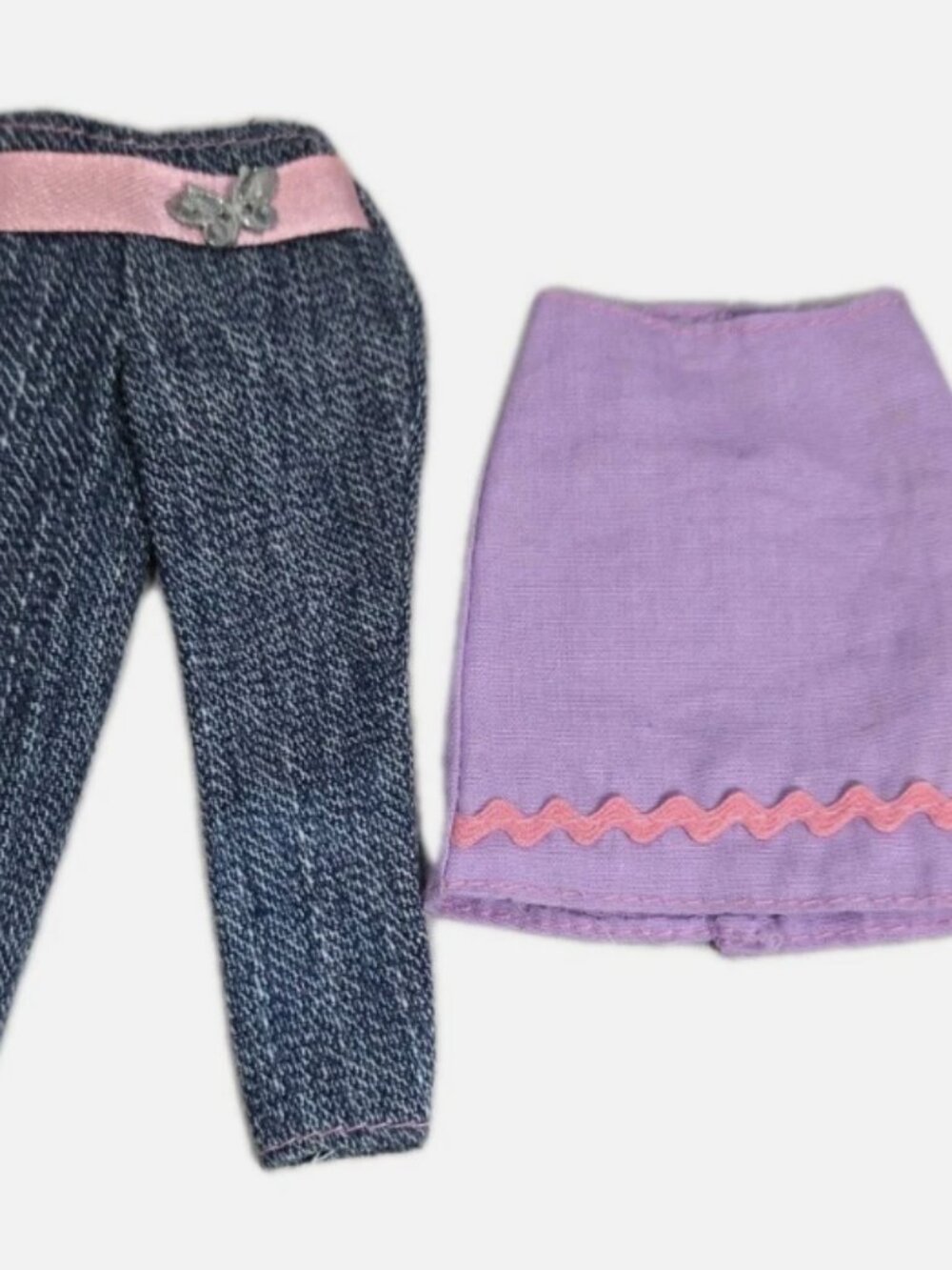 Share LOT Vintage Doll Clothes Fits Barbie Jeans Belted Butterfly Purple Pink Sk